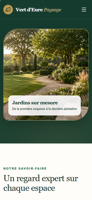 Aperçu mobile du site de l'entreprise de paysagisme Vert d'Eure Paysage, un projet réel réalisé par Dev'reux