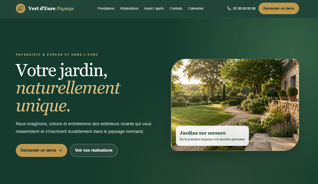 Aperçu du projet Vert d’Eure Paysage - Site vitrine pour paysagiste