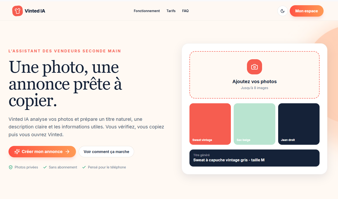 Aperçu du projet Vinted IA - Générateur d’annonces par intelligence artificielle