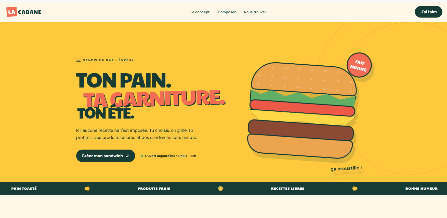 Aperçu du projet La Cabane - Commande de sandwichs sur mesure